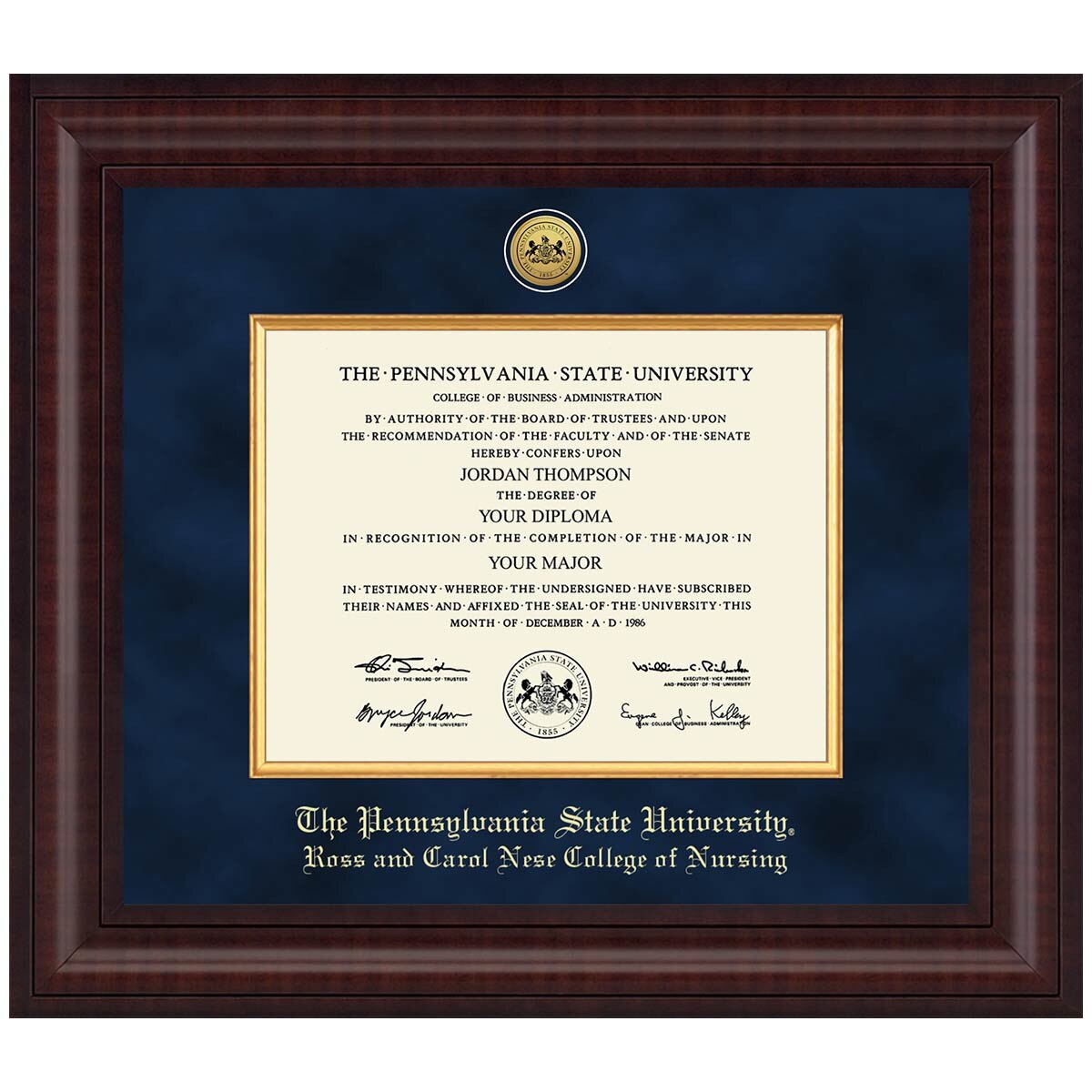 #109 Ross and Carol Nese College of Nursing diploma frame Presidential in Premier (Chestnut)